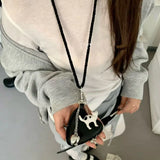 Daiiibabyyy  Women's Necklace Sweet Cool Style Heart Shaped Kitten Woven Necklace InS Style High End  Fashion Sweater Chain Cute Bag Pendant