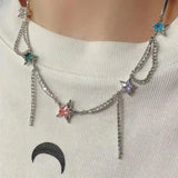 DAIIIBABYYY  -  Colorful Dopamine Glitter Star Charm Choker For Women Bright Nion Fuchsia Purple Green Blue Crystal Charm Necklace Choker
