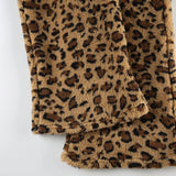 DAIIIBABYYY  -  Brown Leopard Print Casual Pants Autumn Winter Warm Lace-up Low Rise Straight Pants for Women y2k Streetwear Trousers New