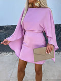 DAIIIBABYYY  -  Women Loungewear Three Quarter Batwing Sleeve Mini Dress, Spring Summer O-Neck Holiday Party Dress, Backless Simple Ladies Dress