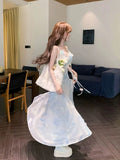 Daiiibabyyy  Summer Pure Desire Floral Print Slimming Long Dr High Waist A-Line Silhouette Korean Sle Commute Casual Vacay Fairy Skirt