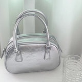 Daiiibabyyy  New PU Silver Polyester Crossbody Bag Small Square Bowling Purse Lightweight Durable Fashion Shoulder Bag for Daily Use