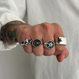 Daiiibabyyy  4pcs Set Hip-hop Punk Geometric Oval Rectangular Five-pointed Star Opening Rings for Men  Trendy Personality Jewelry Sets Gift