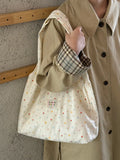 Daiiibabyyy  Women's Tote Bags Korean Floral Sweet Fashionable Versatile Canvas Bags New Large Capacity Commuting Shoulder Bags For Girl