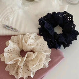 Daiiibabyyy  -  Double-layer Lace Scrunchies Headdress for Women Korean Elegant Embroidery Hollowed Ruffled ponytail Hair Band Hair Accessories