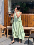 DAIIIBABYYY  -  2025 Korean Pleated Lace Up Vest Dress Women Summer New Style French Design Loose Sleeveless Long Vestidos