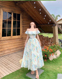 DAIIIBABYYY  -  French Floral Sweet Seaside Vacation Dress For Women Off The Shoulder Design Summer New Collection Waist Slimming Fairy Dresses