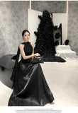 Daiiibabyyy  French Fashion Luxury Halter Neck Evening Gown Women Sexy Backless Sleeveless Slim-Fit Long Party Dress High-street Casual Robe