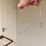 Daiiibabyyy  Fashion Silver Color Badminton Racket Pendant Necklaces for Women Luxury Metal Zircon Round Bead Clavicle Chain Necklace Jewelry