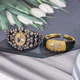 Daiiibabyyy  New Vintage Wide Sided Geometric Crystal Opening Rings for Women Luxury Shiny Contrasting Index Finger Rings Jewelry Gifts