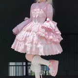 Daiiibabyyy  Long Sleeve Lolita Sweet Kawaii Cosplay Holiday Party Blouse Pink Black White Stand Collar Solid Shirt Lace JK SK Ruffle Tops