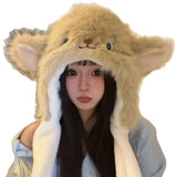 Daiiibabyyy  1pc Cartoon Cute Lamb Ear Moving Fleece-Lined Thickened Winter Warm Cold-Resistant Lei Feng Hat