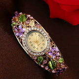 Daiiibabyyy  Rich In Flowers Vintage Watch Rhinestone Bracelet Round Dial Quartz Watch Crystal Jewelry Versatile Design