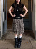 Daiiibabyyy  Korean Style Leopard Print Skirts Women Vintage Elegant Sweet Plaid Skirt Y2k Harajuku Fashion Streetwear Ruffle Skirts
