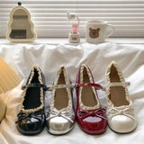 Daiiibabyyy  Women Leather Thick Heel Mary Jane Shoes Elegant Butterfly Knot Decor Concise Fashion Outdoor Daily Dress Ladies Footwear