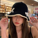 DAIIIBABYY  -  2024 New Thin Knitted Bucket Hats Summer Outdoor Travel Korean Version Fashion Bow Design Versatile Breathable Women's Caps
