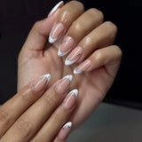 Daiiibabyyy  24Pcs Short Almond Fake Nail Leopard Print Edge French Design Full Cover Nails Tips Star Pattern Detachable Press on False Nails