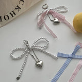 DAIIIBABYYY  -  2024 Sweet Korean Pearl Bow Heart Keychain Women Backpack Key Ring Charm Ornament Bags Phone Pendants Handmade Jewelry Gifts
