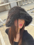 Daiiibabyyy  Ins Bright Yellow Imitation Mink Fur Bucket Hats Women Winter Fluffy Plush Basin Caps Female Advanced Warm Sun Panama Korea New