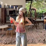 DAIIIBABYYY  -  Rainbow Gradient Knitted Camisole Women's Summer French Style Retro Sweet Hot Girl V-neck Vest Fashion Female Clothes