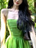 Daiiibabyyy  French Style Holiday Backless Beach Green Dress Women Summer Sleeveless Strap Bandage Long Dress Fashion  Evening Party Dresses