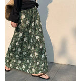 Daiiibabyyy  Summer Sweet Chiffon Floral Skirt Women Vintage Elegant High Waisted Skirt Beach Vacation Side Slit Midi Skirt New