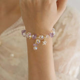Daiiibabyyy  Fashion Purple Crystal Bead Bracelet For Women Exquisite Shiny Zircon Pentagram Pendant Bracelet Wristband Jewelry Gift