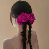Daiiibabyyy  11pcs "Rose Mist" French Peony Flower Banana Clips - Lazy Hair Accessories, Holiday Ponytail Claws for Womeng