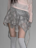 DAIIIBABYYY  -  Y2k Aesthetic Lace Flower Patchwork Mini Skirts Women High Waist Irregular Skirt Summer Streetwear Grunge Fairy Bandage Faldas