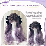 DAIIIBABYYY  -  Gray Purple Gradient Women's Long Hair Natural Middle Part Large Curl Wig Full Head Cover Synthetic Fiber Hair Extension