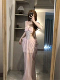 Daiiibabyyy  Vintage French Pink Dresses for Women Summer Jacquard Lace Sexy Spaghttti Strap Dress Party Night Robe Rose Fairy Vestidos