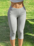 Daiiibabyyy  Summer Women Capri Pants High Waist Slim Fit Crop Pants Solid Color Ankle Pants Mid Low Rise Gingham Print 3/4 Pants with Side