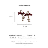 Daiiibabyyy  Black Red Velvet Bowknot Drop Earrings for Women Vintage Rhinestones Imitation Pearl Drop Earrings Jewelry  Dating Party K