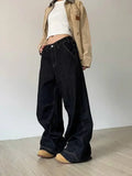 Daiiibabyyy  Grunge Black Jeans Women Y2k Vintage Oversized High Street Wide Cargo Denim Trousers Casual Baggy Straight Denim Pants