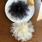Daiiibabyyy  New Fabric Large Feather Pearl Flower Hair Clip for Women Korean Fashion Light Luxury Shark Clip Girl Hair Accessories