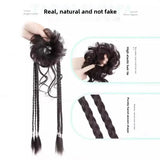 DAIIIBABYYY  -  Women's Natural Flower Bud Hair Bun Fake Braid Dragon Beard Half up Braided Punch Style Synthetic Fiber Tail Asian Hair Extensio