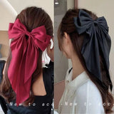 Daiiibabyyy Fashion Chiffon Bow Hair Clip Women Large Bowknot Stain Hairpin Barrettes Girls Solid Color Ponytail Clip Hair Accessories Gift