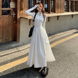 Daiiibabyyy  Korean Style Polo Collar Slim Fit Knitted Dress White Waist Cinching Women's Fashion Autumn Sweet Dress