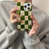 Daiiibabyyy  Crystal transparent white light IND grid splicing illustration phone case for iPhone 11 12 13 14 15 16 17 Pro Max