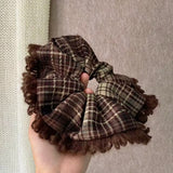 Daiiibabyyy  1PC  Plaid Fringed Scrunchie Vintage Brown Tartan Hair Tie Soft Fabric Hair Accessory For Women Girls Daily Winter Fashion Gift