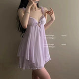 Daiiibabyyy  Sexy Pajamas Women's Nightgowns New Ruffles Lace with Chest Pad Cushion Suspender Pajama Dress Night Sleepwear Lingerie