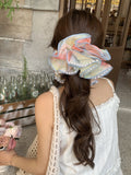 Daiiibabyyy  Girl's Scrunchies Korean Version Rainbow Pearl Large Hair Band Sweet Style Hair Tie Pleated Twisted Hair Band Bow Cute Hair Clip