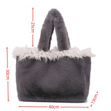 Daiiibabyyy Winter Large Capacity Faux Fur Tote Bag Long Plush Fringe Design Women's Fluffy Warm Handbag Luxury  Soft Travel Shopper Purses