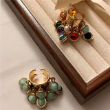 DAIIIBABYYY  -  Vintage Natural Stone Malachite Glass Multi-pendant High-grade Fringe Open Ring Women's Wedding Party Jewelry