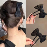 Daiiibabyyy  Black Bowknots U Shape Hair Sticks Simple Women Bun Ball Hairpins Daily Hair Braiding Barrettes Fashion Styling Hair Accessories