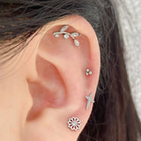 DAIIIBABYYY  -  1Piece Flower Moon Snake CZ Nose Hoop Butterfly Leaf Daith Conch Helix Stud Earrings Internal Thread Piercing Surgical Steel 16G