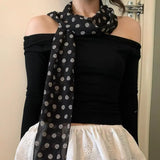DAIIIBABYYY  -  185*24cm Chiffon Polka Dot Long Scarf Lightweight Neck Scarf For Women Summer Sun Protection Scarf Ribbon Headband Choker scarf