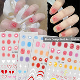 Daiiibabyyy New Love Heart Shape Design 3D Nail Sticker Colorful Gradient Blush DIY Nail Art Self-Adhesive Slider Decals Manicure Decoration