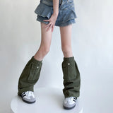 Daiiibabyyy Punk Denim Fabric Leg Warmers Vintage Harajuku Leg Covers with Pocket Gothic Leg Socks Y2K Warm Leg Harajuku Boot Cuffs Sock