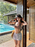 Daiiibabyyy  Moka Cocoa Retro Plaid Sexy Bikini Swimsuit Separate Strap Thermal Beach Pants Hot Springs Triangular Design Polyester Material